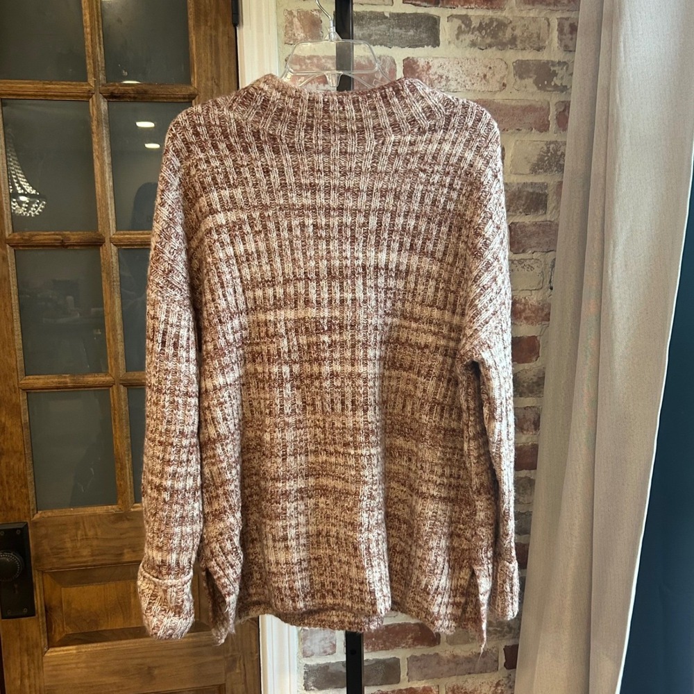 Old Navy Sweater Tunic Women Brown Marled Mock Neck Oversized Gorpcore Hygge L